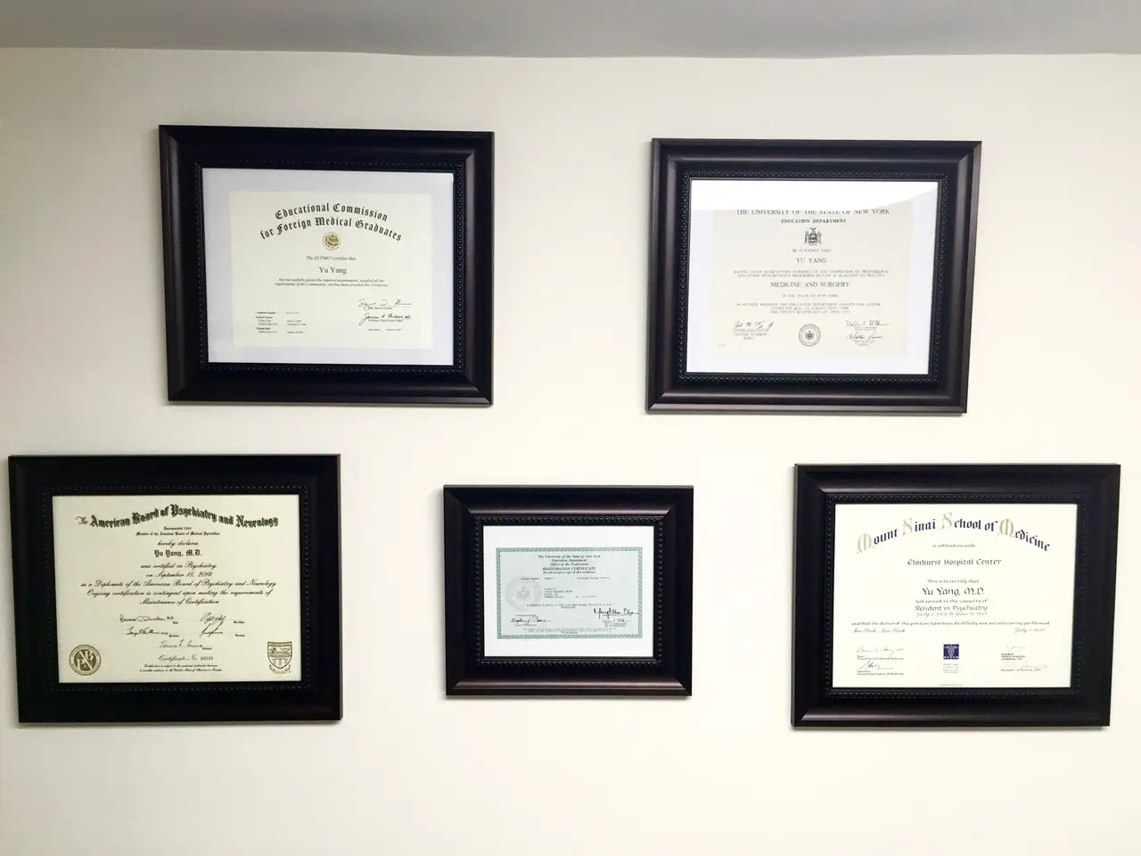 Picture of Dr. Yang's Doctoral Credentials